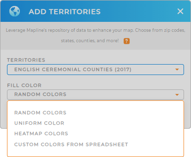 Color-code your England Ceremonial Counties territory map in seconds