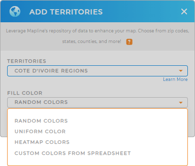 Color-code your Côte d'Ivoire regions territory map in seconds