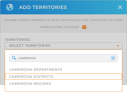 Add Cameroon districts to your map in Mapline