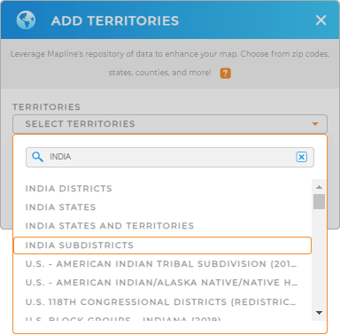 Add India states and territories to your map in Mapline