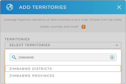 Add Zimbabwe Districts to your map in Mapline