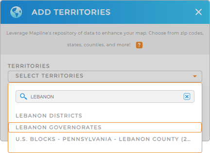 Add Lebanon governorates to your map in Mapline