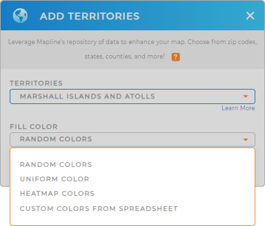 Color-code your Marshall Islands and Atolls territory map in seconds