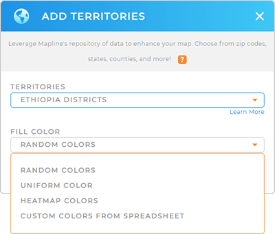 Color-code your Ethiopia Districts territory map in seconds