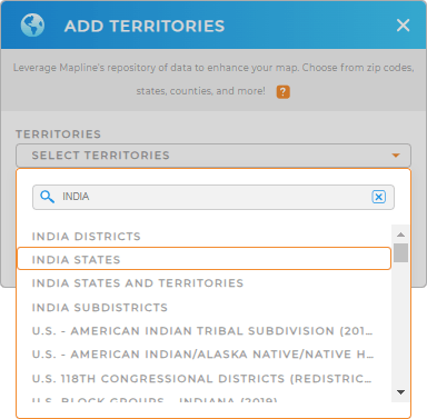 Add India states to your map in Mapline