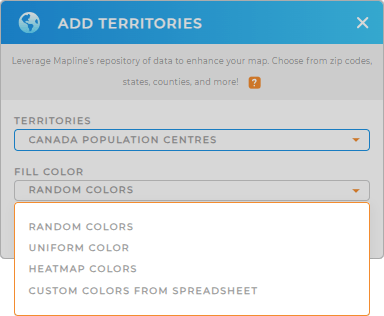 Color-code your Canada population centres territory map in seconds