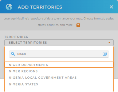 Add Niger Departments to your map in Mapline