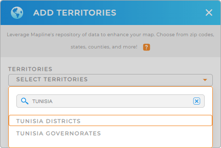 Add Tunisia districts to your map in Mapline