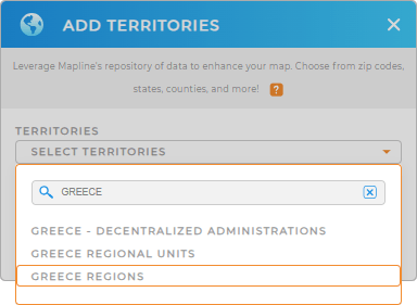 Add Greece regions to your map in Mapline