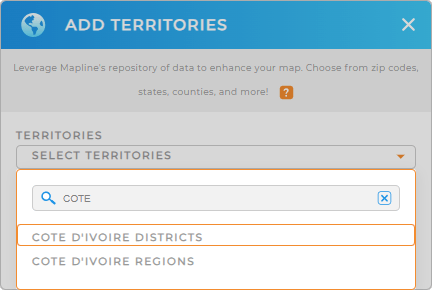 Add Côte d'Ivoire districts to your map in Mapline