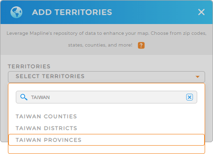 Add Taiwan provinces to your map in Mapline