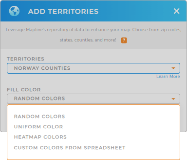 Color-code your Norway counties territory map in seconds