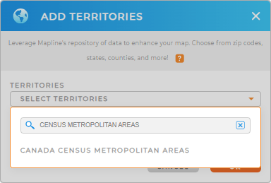 Add Canada Census Metropolitan Areas to your map in Mapline