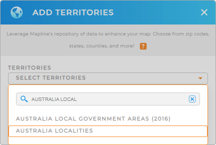 Add Australia localities to your map in Mapline