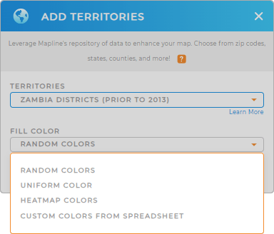 Color-code your Zambia Districts territory map in seconds