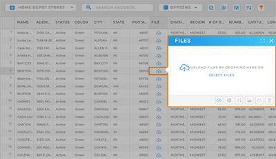 Screenshot of a Mapline dataset with the File Upload window open