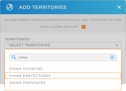 Add China prefectures to your map in Mapline