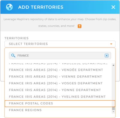 Add France Postal Codes to your map in Mapline