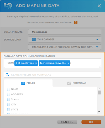 calculate formulas within your dataset using mapline data