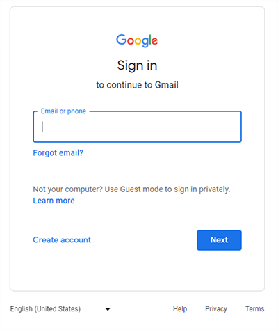 Screenshot of Gmail sign-on page